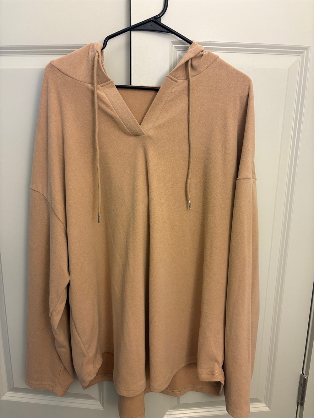Amazon Women's V-Neck Hooded Sweater - Tan Beige
